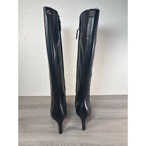 Lauren Ralph Lauren Caelynn II-BO-Tal Black Burnished Calf Heel Boots Women's 7 - Picture 5 of 9
